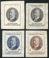 CHILE: Yvert 238/9, 1953 José Toribio Medina, DIE PROOFS Of Both Values In The Issued Colors + Another One In Black (wit - Cile