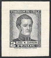 CHILE: Yvert 259, 1956 2P. José M. Cabrera, DIE PROOF In Black, Printed On Thick Paper With Glazed Front, Minor Defect O - Chili