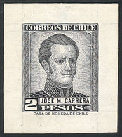 CHILE: Yvert 259, 1956 2P. José M. Cabrera, DIE PROOF In Black, Printed On Thick Paper With Glazed Front, Minor Defect O - Cile