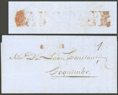 CHILE: "12/NO/1848 Valparaíso - Coquimbo, Letter With Straightline CABOTAJE In Red + Manuscript "1" Rating, VF Quality!" - Chile