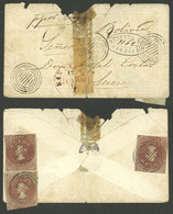 CHILE: "12/JUN/1859 SAN FELIPE - Sucre, Small Cover Franked On Back With 3 Columbus Stamps Of 5c. (Yvert 4, All With Lin - Chili