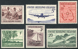 COCOS ISLANDS: Sc.1/6, 1963 Bird, Airplane, Map And Other Topics, Compl. Set Of 6 Unmounted Values, Excellent Quality, C - Islas Cocos (Keeling)