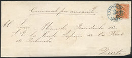 ECUADOR: Folded Cover Sent From GUAYAQUIL To Quito On 19/MAR/1879, Franked With 1R. Orange Of 1872 (Sc.10), With Blue Da - Ecuador