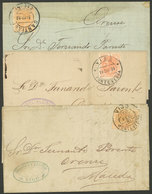 SPAIN: 3 Folded Covers Sent From Vigo And Santiago To Maceda In 1883/4 Franked With 15c., Nice Cancels! - Brieven En Documenten