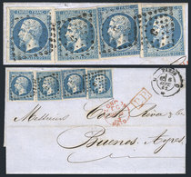 FRANCE: "6/SEP/1862 PARIS - Buenos Aires: Folded Cover Franked By Yvert 14B X4 (the Left Stamp With VARIETY: Top Right A - Otros & Sin Clasificación