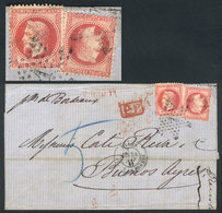 FRANCE: "22/MAY/1869 PARIS - Buenos Aires: Folded Cover Franked By Yvert 32 X2 With "1 Inside Dotted Star" Cancel, Along - Andere & Zonder Classificatie