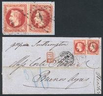 FRANCE: "7/JUN/1869 PARIS - Buenos Aires, Via England: Folded Cover Franked By Yv.32 X2 (Fr.1.60) With "dotted Star" Can - Altri & Non Classificati