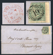 GREAT BRITAIN: "9/SE/1861 LONDON - Buenos Aires: Folded Cover Franked By Sc.28 (corner Defect), With Numeral "19" Cancel - ...-1840 Préphilatélie