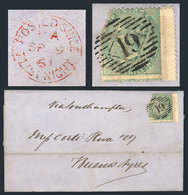 GREAT BRITAIN: "9/SE/1861 LONDON - Buenos Aires: Folded Cover Franked By Sc.28 (corner Defect), With Numeral "19" Cancel - ...-1840 Voorlopers