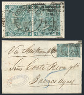 GREAT BRITAIN: 8/FE/1869 BIRMINGHAM - Buenos Aires: Folded Cover Franked By Pair Scott 54 Plate 4, With Duplex Cancel An - ...-1840 Préphilatélie