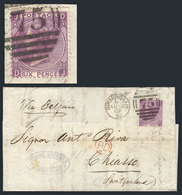 GREAT BRITAIN: "10/AU/1869 BIRMINGHAM - Switzerland: Folded Cover Franked By Sc.51a Plate 8, Duplex Cancel, Red "PD" In  - ...-1840 Préphilatélie
