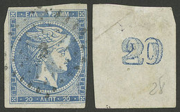 GREECE: 20c. Hermes Stamp, With Variety DOUBLE NUMBER On Back, With Some Small Faults, Rare, Low Start! - Sonstige & Ohne Zuordnung