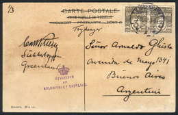 GREENLAND: "PC Sent From GREENLAND To Argentina On 2/DE/1912. As There Was No Post Office, It Received A Violet Handstma - Sonstige & Ohne Zuordnung