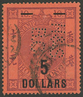 HONG KONG: Sc.60, 1891 5$ On 10$, Used, With Commercial PERFIN, VF Quality, Low Start! - Andere & Zonder Classificatie