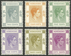 HONG KONG: Sc.155a/162a, 1941/6 Cmpl. Set Of 6 Values, Mint Very Lightly Hinged, VF Quality! - Andere & Zonder Classificatie