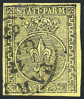 ITALY: Sc.1, 1852 5c. Black On Yellow, Used, Excellent Quality, Signed By Enzo Diena - Parme