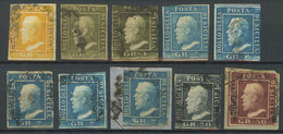 ITALY: Stockcard With 10 Examples Of The 1859 Issue, Including A Sc.13 Mint Original Gum, And A Sc.18 (50Gr.) Used On Fr - Sicilië