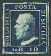 ITALY: Sc.13a, 1859 2G. DARK Blue, Mint Without Gum, Wide Margins, VF Quality! - Sicilië
