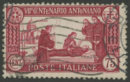 ITALY: Sc.263a, 1931 St. Anthony Of Padua 75., Perf 12, Used, VF Quality! - Sin Clasificación