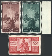 ITALY: Yvert 500 + 502/3, 1945/8 Democratica 25L., 50L. And 100L., High Values Of The Set, MNH, Excellent Quality, Catal - Ohne Zuordnung