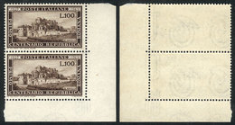 ITALY: Yvert 537, 1949 Roman Republic, Corner Pair, Both Stamps With Letter Watermark, MNH, Superb, Catalog Value Euros  - Unclassified