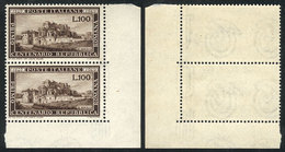 ITALY: Yvert 537, 1949 Roman Republic, Corner Pair, Both Stamps With Letter Watermark, MNH, Superb, Catalog Value Euros  - Non Classificati