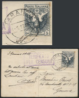 ITALY: PC Sent From Taranto To Genova On 4/JA/1916, Franked By Sc.B2 ALONE (15c. + 5c. Red Cross), Interesting, Catalog  - Otros & Sin Clasificación