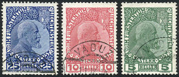 LIECHTENSTEIN: Sc.1/3, 1912 Cmpl. Set Of 3 Used Values, Printed On Thick Chalky Paper, VF Quality! - Other & Unclassified