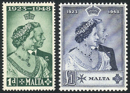 MALTA: Sc.223/224, 1949 Royal Wedding, Cmpl. Set Of 2 Values, Mint Very Lightly Hinged, VF Quality! - Malta (Orden Von)