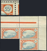 NIGER: "Yvert 38, Corner Block Of 3, The Top Left Stamp With VARIETY: "Line Above The Face Value", Excellent!" - Níger (1960-...)