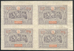 OBOCK: Yvert 58, 1894 75c. Somali Warriors, Superb Block Of 4 (bottom Stamps MNH, The Rest Very Lightly Hinged), Very Fr - Altri - Africa