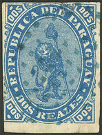 PARAGUAY: Sc.2, 1870 Lion 2R. Blue, Used With Blue Dotted Cancel, Tiny Thin On Back In The Hinge Area, Signed By Victor  - Paraguay