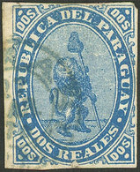 PARAGUAY: Sc.2, 1870 Lion 2R. Blue, With Datestamp Of Asunción, VF, Rare! - Paraguay