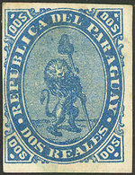 PARAGUAY: Sc.2, 1870 Lion 2R. Blue, Used With Very Light Dotted Cancel, Tiny Thin On Back, Very Nice! - Paraguay