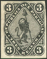 PARAGUAY: Sc.3, 1870 Lion 3R. Black, Mint Original Gum, Tiny Defect On Back, Superb Front, Rare! - Paraguay