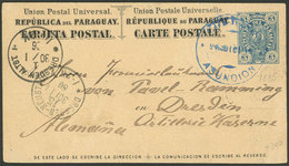 PARAGUAY: 28/DE/1885 Asunción - Germany, 3c. Postal Card With Attractive Large Blue Datestamp Of Asunción, Excellent Qua - Paraguay