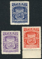 PERU: Sc.300/301 + C3, 1932 Piura Coat Of Arms, Compl. Set Of 3 Values, VF Quality (the Airmail Stamp Unmounted), Catalo - Peru