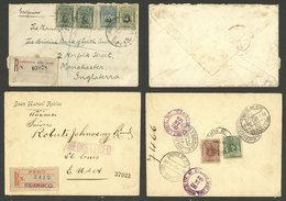 PERU: 2 Registered Covers Sent In 1914 And 1920 From Huanuco And ? To USA And England Through The Panama Canal, Franked  - Perù