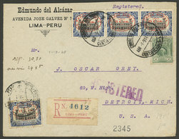 PERU: 6/AP/1914 Lima - USA, Registered Cover Franked With 34c. Corresponding To A Double Rate Via The Panama Canal (24c. - Perú