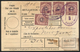 PERU: Dispatch Note For Parcel Post Sent From Puno To New York On 2/MAY/1923, Franked With 2S. (Sc.230 X4), VF Quality! - Peru