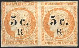 REUNION: Yvert 6, 5c. On 40c. Orange, Pair Of Excellent Quality, Mint Original Gum, Very Nice! - Otros & Sin Clasificación