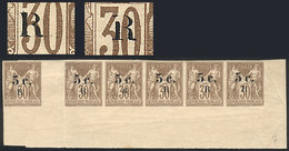 REUNION: "Yvert 7, Beautiful Gutter Strip Of 6, Mint (4 Stamps MNH), With A Marked Crease Between 1st And 2nd Stamp (and - Andere & Zonder Classificatie