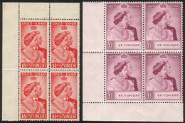 SAINT VINCENT: Sc.154/155, 1948 Royal Wedding, Set Of 2 Values In Corner Blocks Of 4, 2 Examples In Each Block Are MNH A - St.Vincent (...-1979)