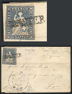 SWITZERLAND: Folded Cover Sent From MÜNSTER To Luzern On 5/MAY/1858, Franked With Helvetia 10r. Blue With Nice Straightl - ...-1845 Voorlopers