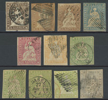 SWITZERLAND: "Stockcard With 11 Used Imperforate "Helvetia" Examples, Issued Between 1854 And 1862, Mixed Quality, Low S - Verzamelingen