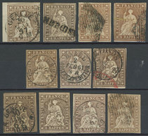 SWITZERLAND: Sc.14 + Similar Values, 1854/1862 5Rp., Stockcard With 11 Used Examples, Most Of Fine Quality. There Is An  - Collections