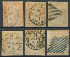 SWITZERLAND: Sc.14 + Similar Values, 1854/1862 20Rp., Stockcard With 6 Used Examples, Most Of Fine Quality. There Is An  - Collections