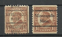 USA 1925 MINNEAPOLIS. Pre-cancels, 2 Different Types President Harding Michel 261 - Vorausentwertungen