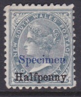 New South Wales 1891 SG 266s P. 11x12 Mint Hinged SPECIMEN - Nuovi