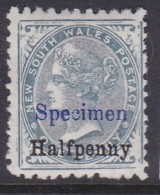 New South Wales 1891 SG 266s P. 11x12 Mint Hinged SPECIMEN - Nuevos